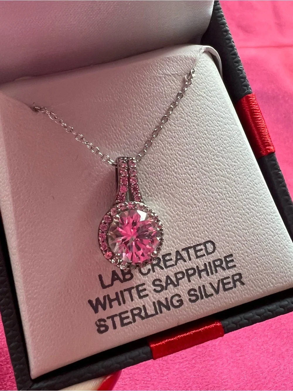 Sterling Silver Pendant Necklace with White Sapphire - Sparkling Clear